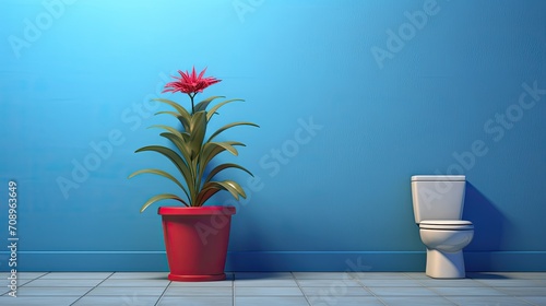 Hygienic Ceramic toilet blue wall. Wc clean decor.