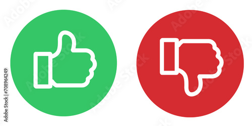 thumbs up and thumbs down icon sign isolated on white and transparent background on green and red circle vector illustration button. concept of yes no, good bad, approve reject, like unlike icon
