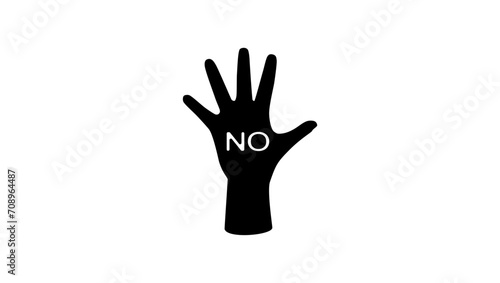Learn to say no, palm with "no" lettering, black isolated silhouette