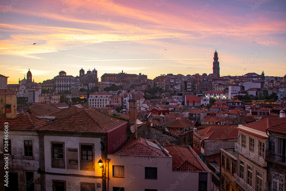 Cityscape of Porto seen  from the cathedral at sunset