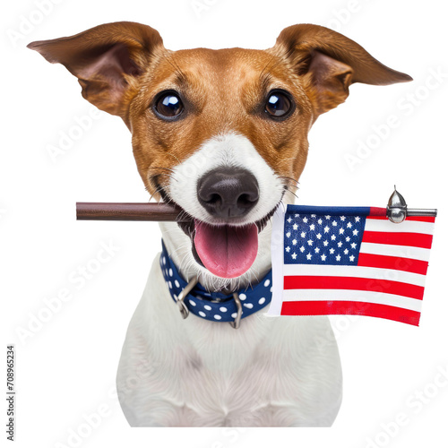jack russell dog celebrating independence day 4th of july with usa flag in mouth © Zaleman