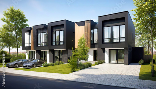 Modern modular private townhouses. Residential architecture exterior © AT