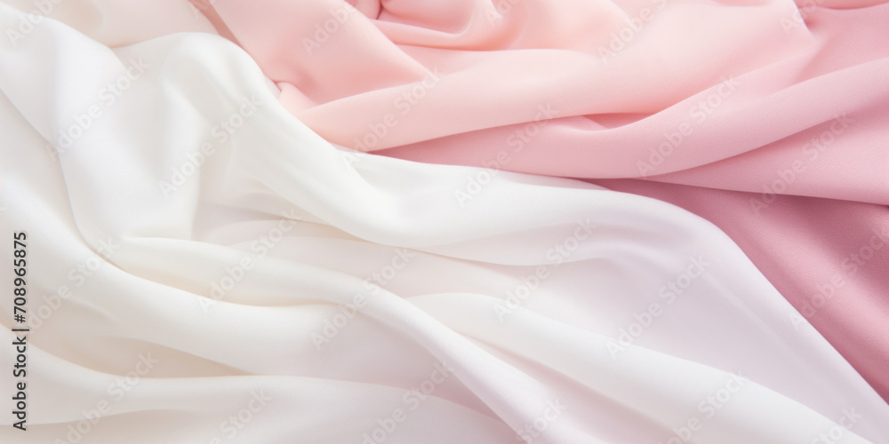 Obraz premium Gentle waves of soft pink and white fabric creating a serene and romantic textile background.