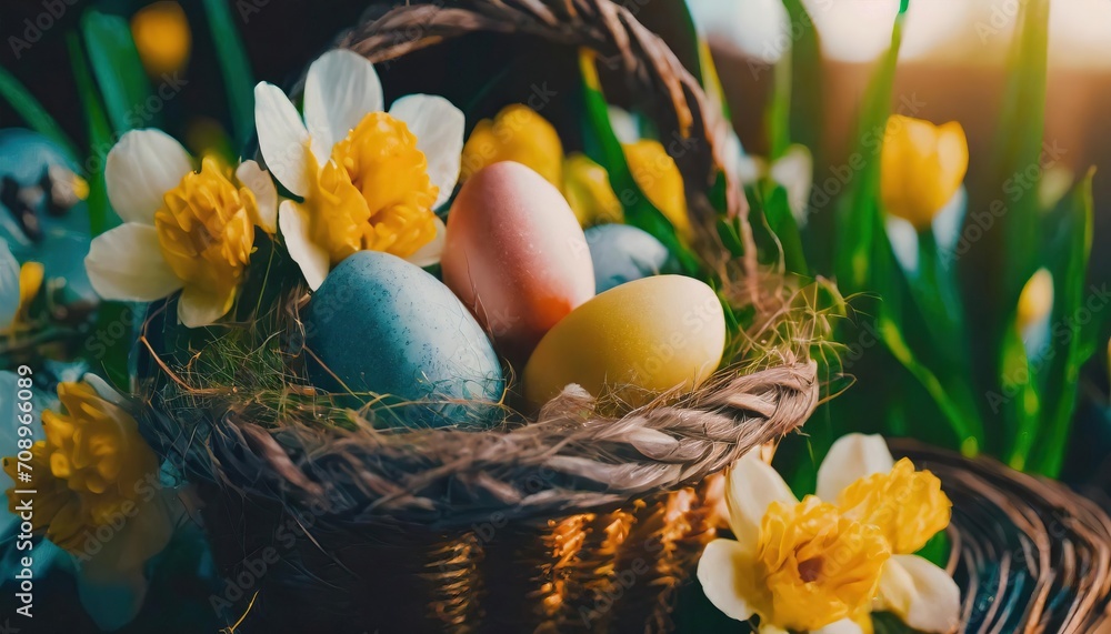 Easter basket nest with Easter eggs