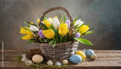 Easter basket nest with Easter eggs