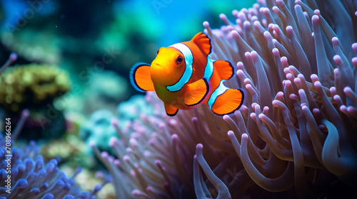 Clownfish in the Pacific Ocean with colorful reefs lagoons anemones © tinyt.studio