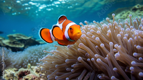 Clownfish in the Pacific Ocean with colorful reefs lagoons anemones