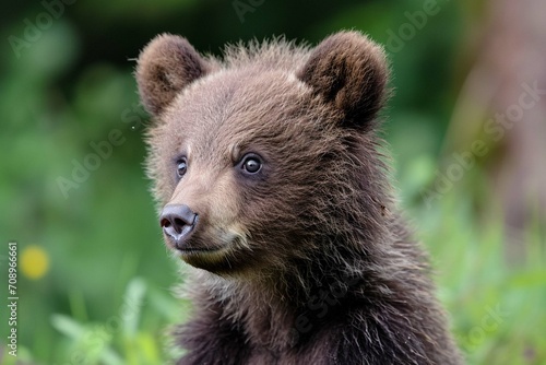 Wild brown bear cub closeup 