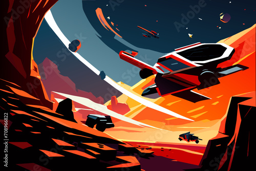 Space mining technology. vektor illustation