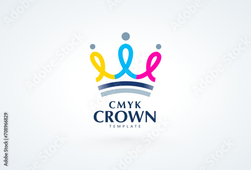 Logo CMYK Print theme. Abstract Crown silhouette and Ink dots. Template design vector. White background.