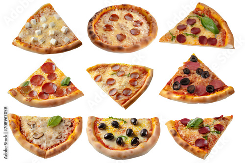 collection of various pizza slices - isolated