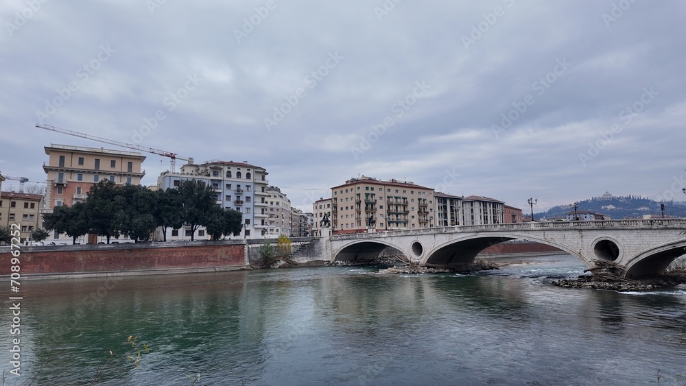 Italy, Verona 14.01.2024 Verona is a city in the Venice region in northern Italy. The old town area is located on a bend of the Adige River