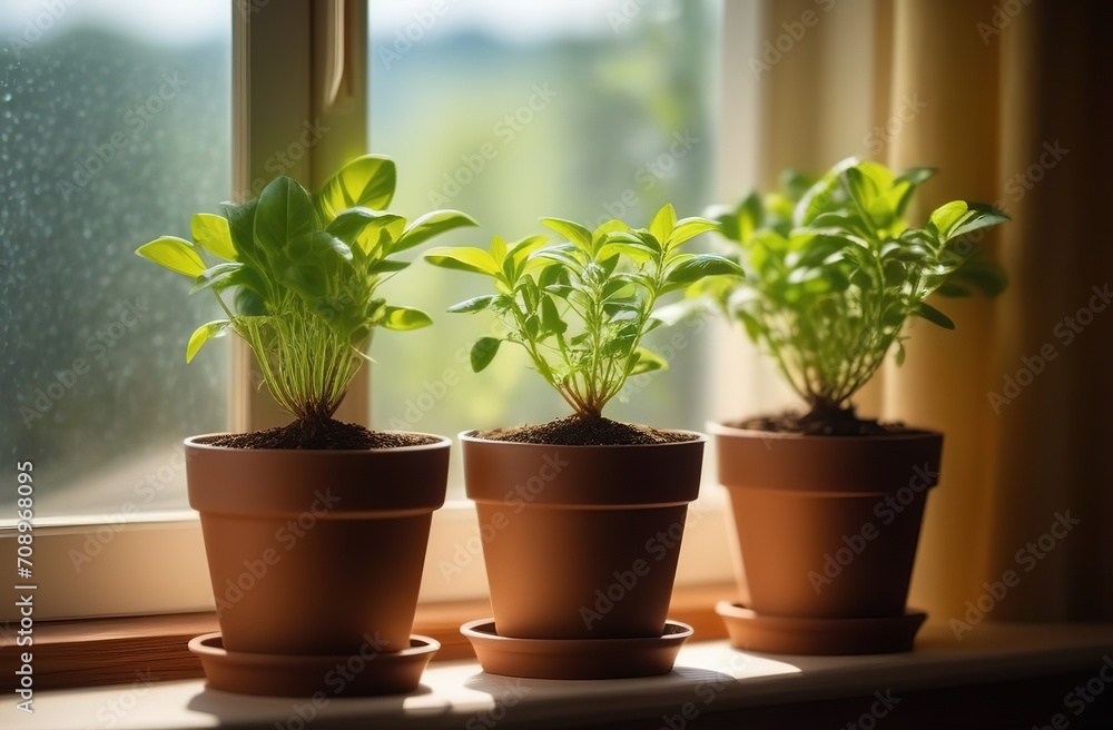 Fototapeta premium seedlings on the windowsill, growing seedlings at home