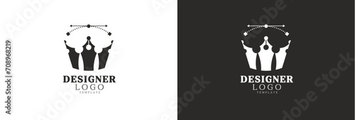 Logo Designer. Quill pen silhouette and curves edit vector program. Template design vector. Black and White.