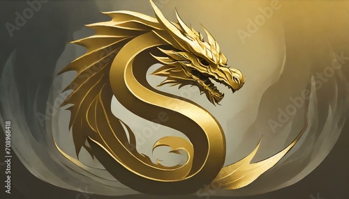 golden dragon ornament.an emblematic dragon logo where the golden text forms the shape of the letter 
