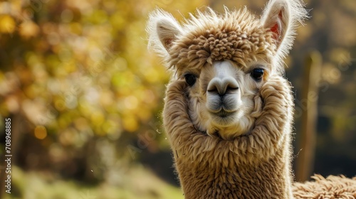  a close up of a llama's face with it's eyes closed and it's hair blowing in the wind and it's eyes closed. © Olga
