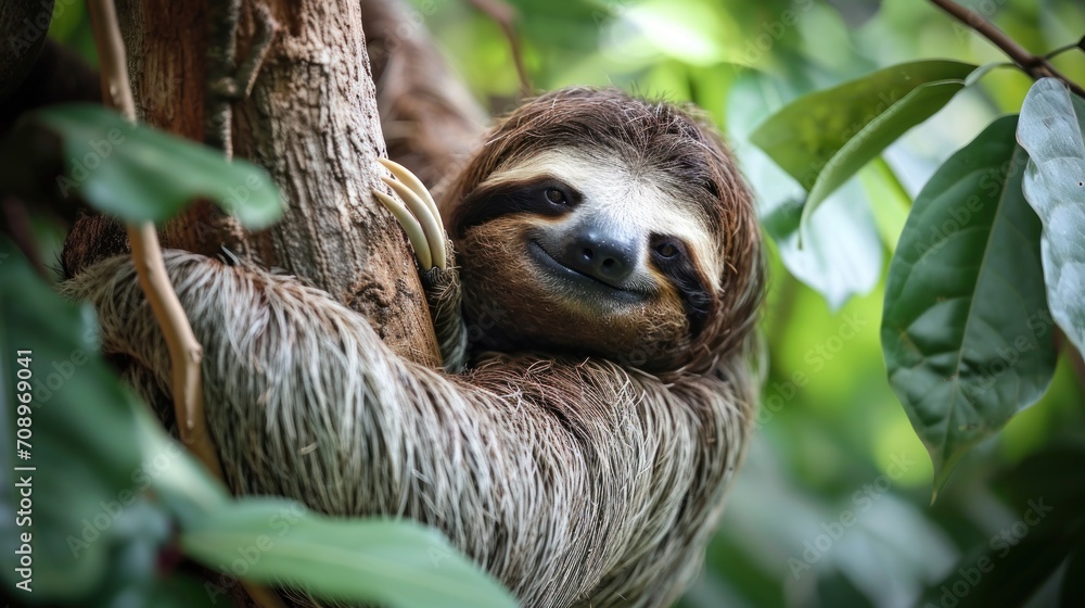 a close up of a sloth in a tree with its head hanging over the side of the sloth's neck and it's tongue hanging down. a close up of a sloth in a tree with its head hanging over the side of the sloth's neck and it's tongue hanging down.