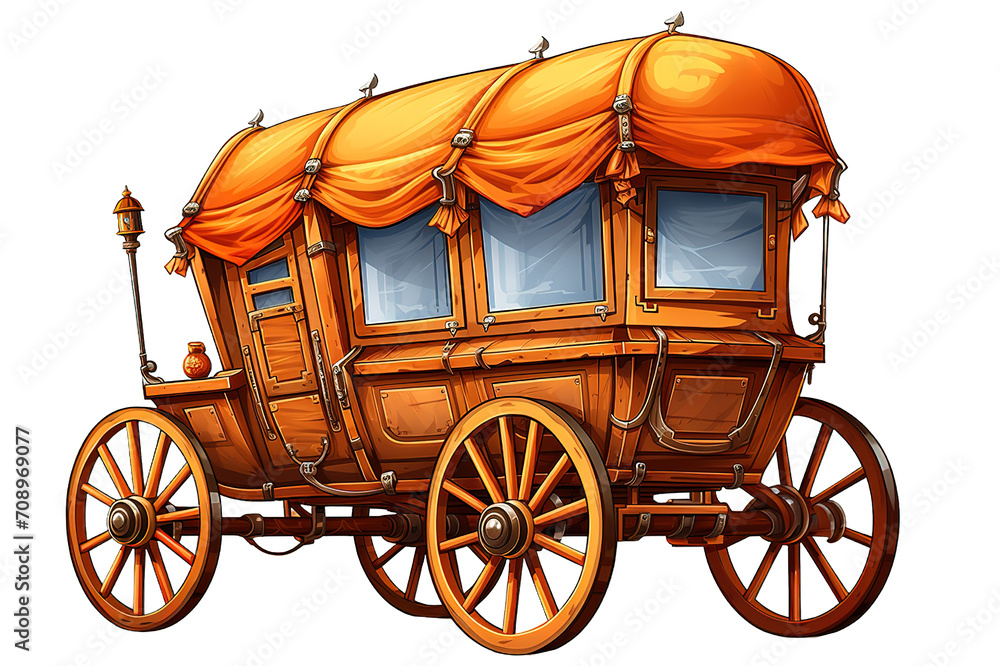 3D illustration of stagecoach isolated on PNG Background. Generative Ai.