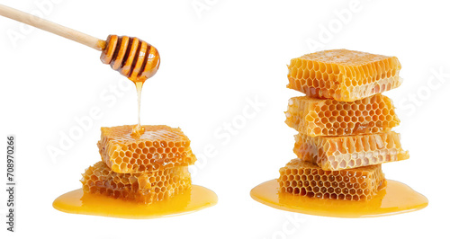  stacks of sweet dripping honey combs isolated 