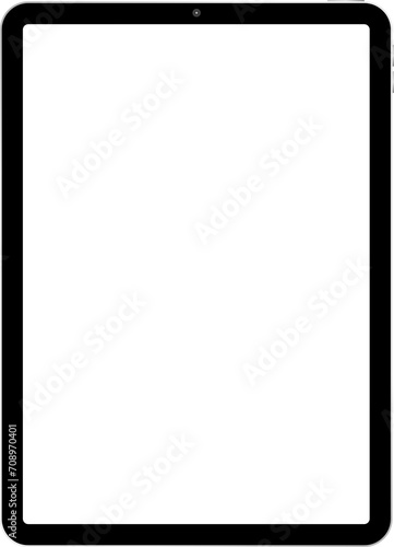 illustration of front view realistic tablet air5 mockup with blank white screen isolated transparent background for banner or web design or advertising printing presentation. photo