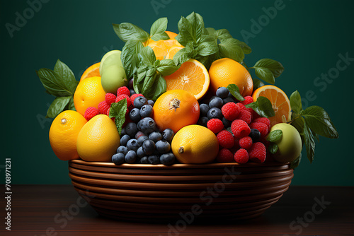 fresh fruit in a basket, looks very delicious