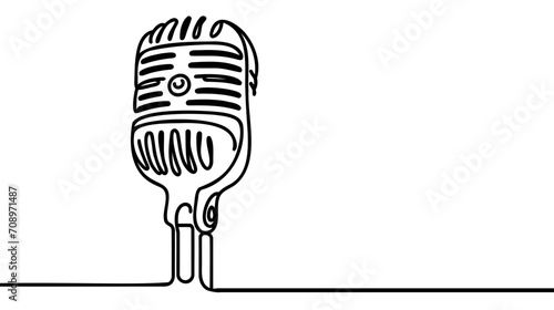 One continuous single line drawing of retro old classic radio microphone for broadcasting.