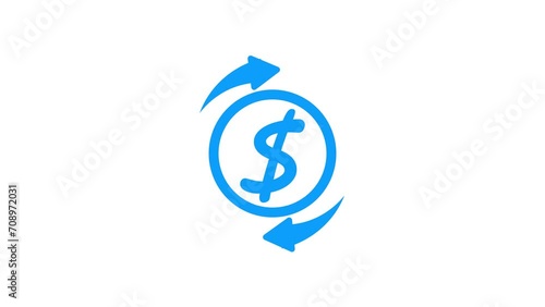 Dollar exchange icon, recycle money, cash back concept, line symbol on white background.
 photo