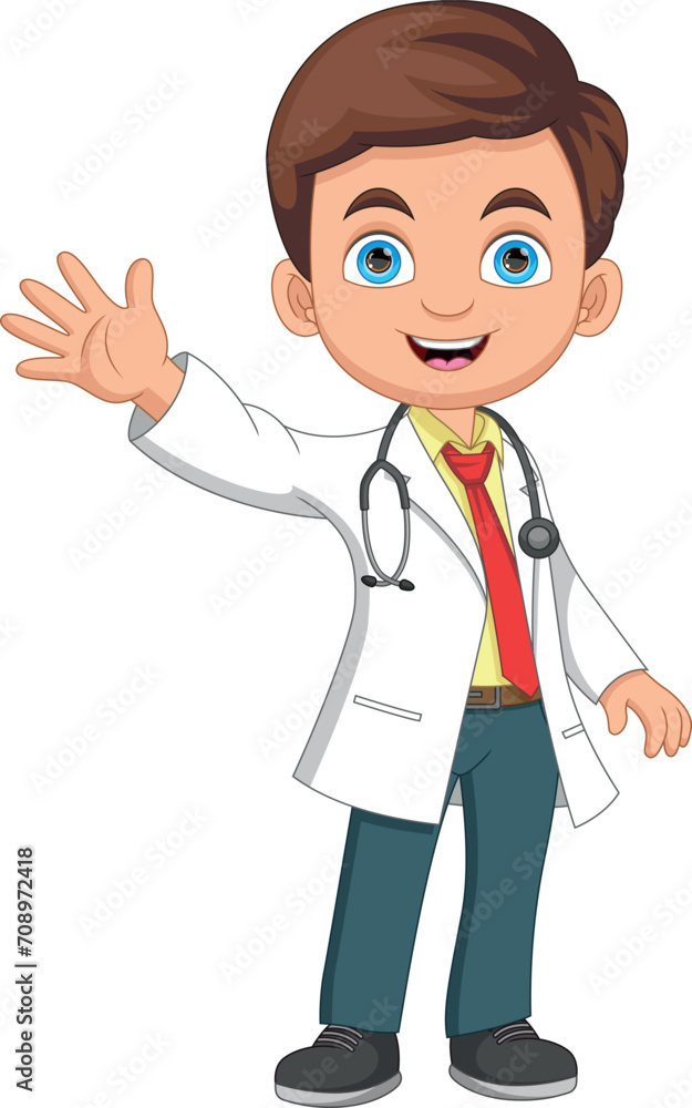 cartoon cute young doctor waving cartoon cute young doctor waving