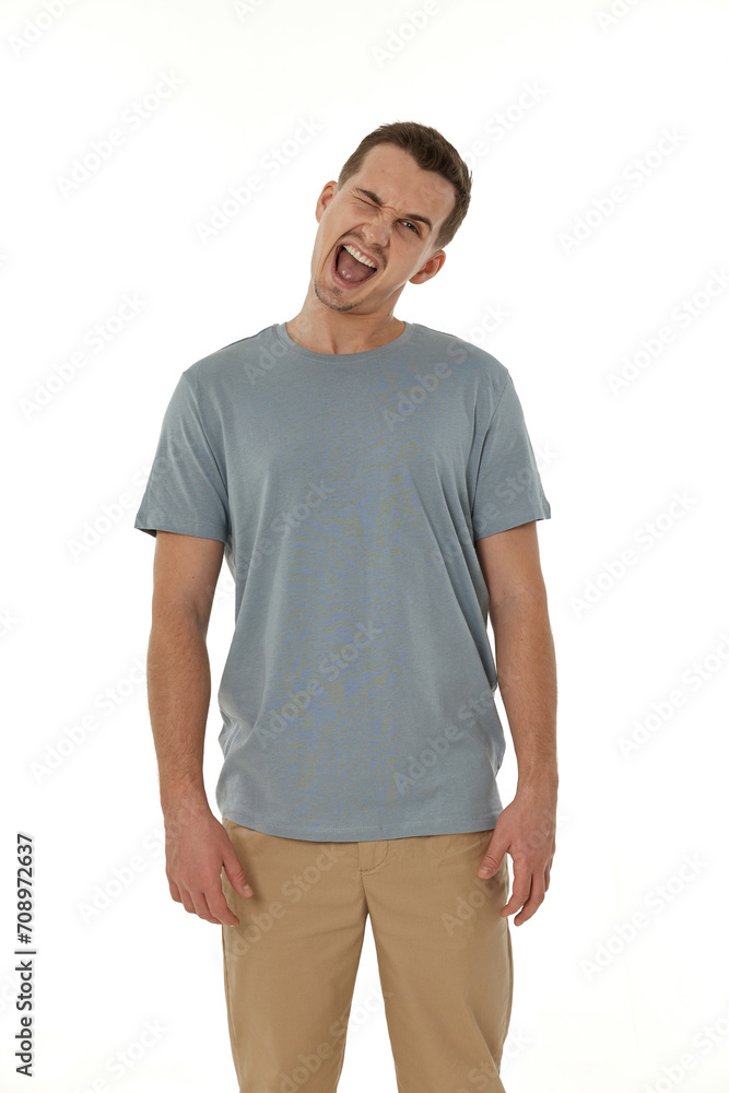 portrait of young happy man winking looking at the camera on white background portrait of young happy man winking looking at the camera on white background