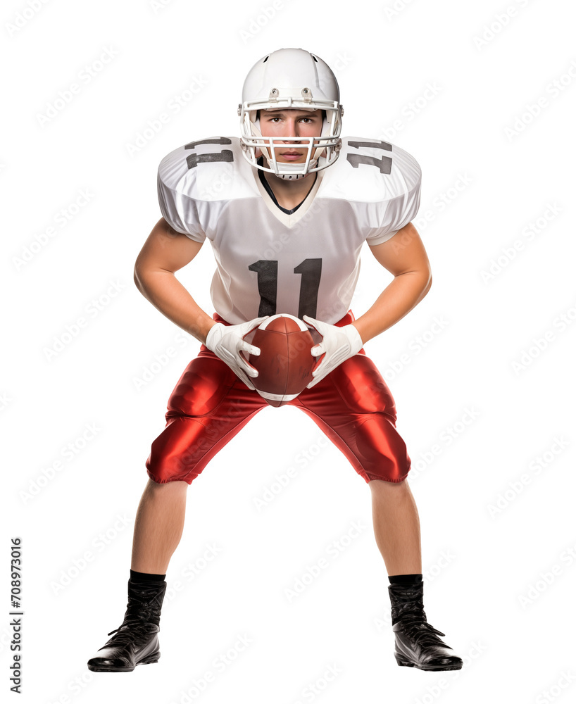American Football Center player holding ball for snap on scrimmage