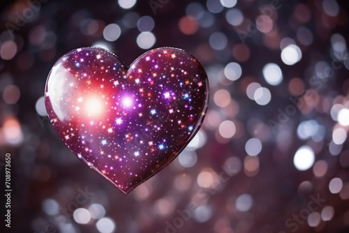 heart galaxy for Valentine's day with copy space, a large blueorange heart in space on background, in the style of light red and dark magenta, light maroon and dark emerald photo