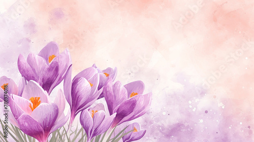 Spring crocus. 8-march Day decorations concept on the pink background.