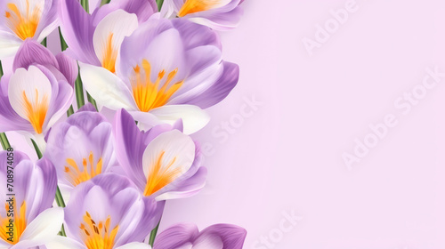 Spring crocus. 8-march Day decorations concept on the pink background.
