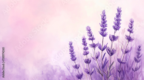 Lavender watercolor background illustration. The spring-summer banner template.