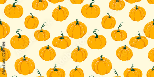 Vector hand drawn sketch cute Autumn pumpkins seamless pattern. Creative stylized pumpkin yellow printing. Perfect for fall  Thanksgiving  Halloween  holidays. Template for design