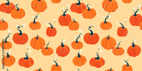 Fototapeta Naklejka Na Ścianę i Meble -  Vector hand drawn sketch cute Autumn pumpkins seamless pattern. Creative stylized pumpkin yellow printing Perfect for fall, Thanksgiving, Halloween, holidays. Template for design