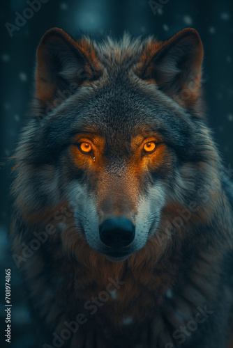 Wolf's Luminous Eyes Piercing the Darkness of Night