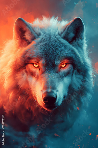 Wolf Enveloped in a Dance of Flames and Icy Blues © artefacti