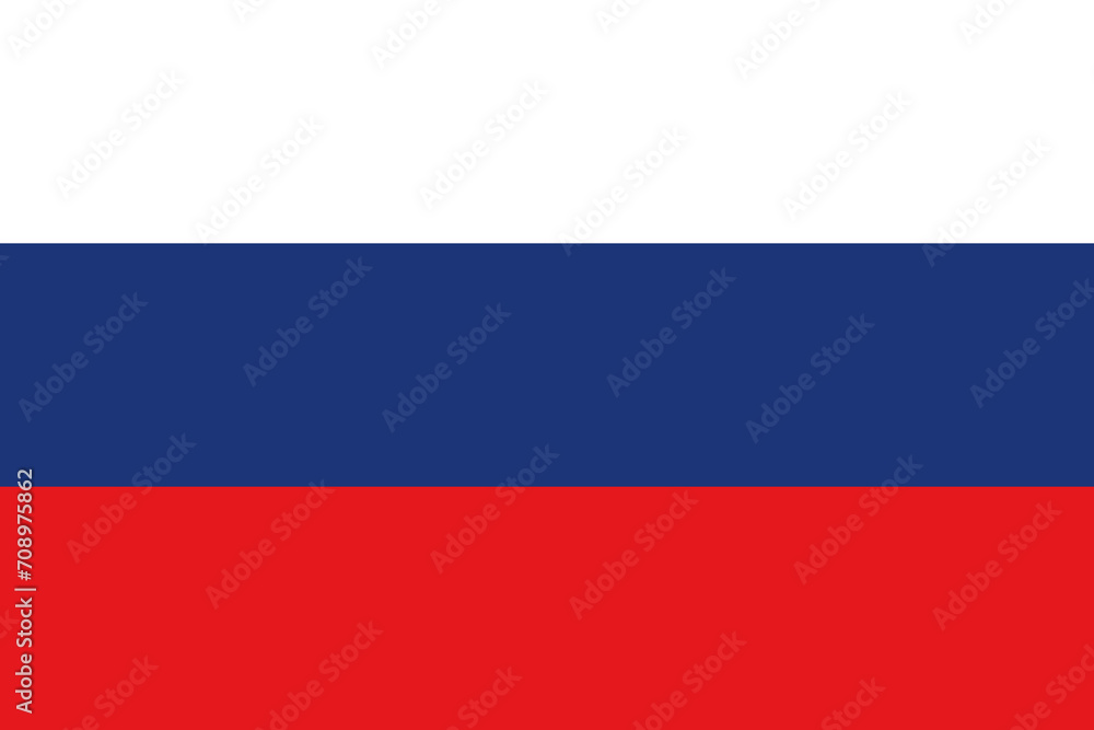 The national flag of the Russian Federation of Russia with the correct official colours which is a tricolour of three horizontal stripes of white, blue and red, stock illustration image - obrazy, fototapety, plakaty 