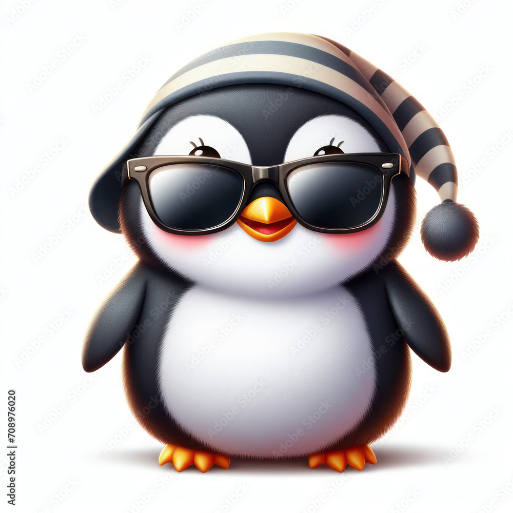 Fototapeta premium Photo Cute penguin wear sunglasses Isolated on solid white background. ai generative