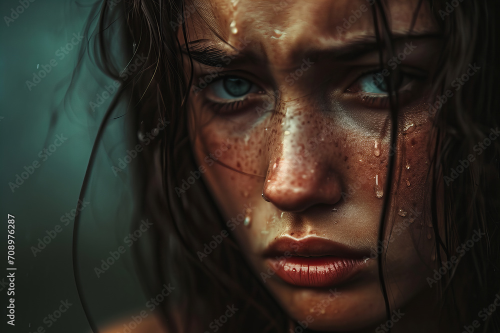 Dark portrait of a frankly weeping woman. Tears, tearful eyes, sad look . Concept - psychological help, support . Experienced psychological or physical violence . Dark portrait of a frankly weeping woman. Tears, tearful eyes, sad look . Concept - psychological help, support . Experienced psychological or physical violence .