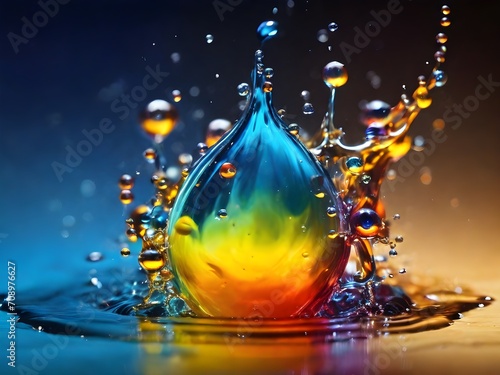 Colorful droplet of water splashes in different direction