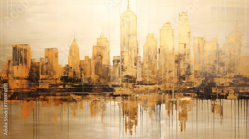 Gold and Black Cityscape Oil Painting Background photo