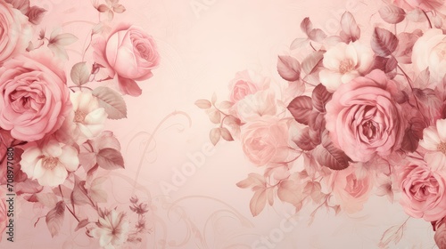 floral rose pink background illustration flowers soft, feminine romantic, delicate elegant floral rose pink background