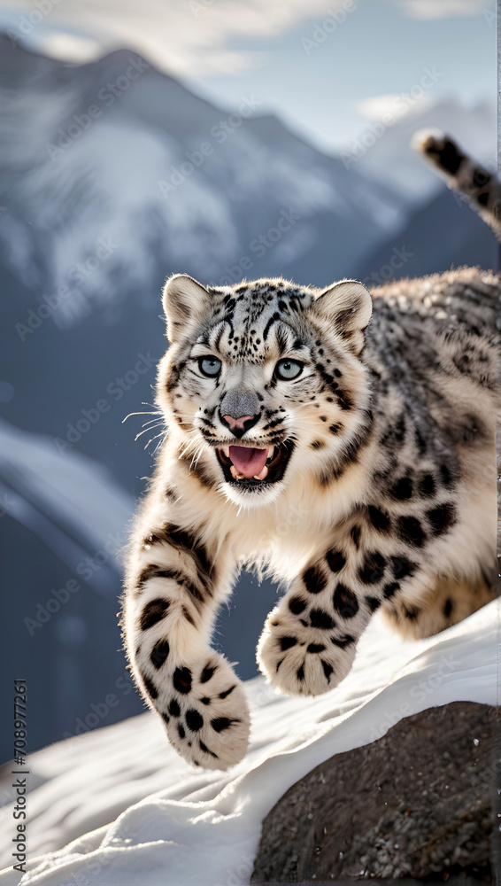 Obraz premium Pounce of Midnight: A Mountain's Echo of Wild Innocence. Velvet Fury Untamed: Where Boldness Blooms Beneath the Peaks. 