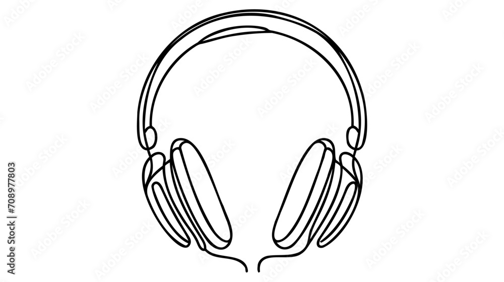 One line headphones. Hand drawn vector illustration. Continuous line drawing of headphones music musical sound wave. One line headphones. Hand drawn vector illustration. Continuous line drawing of headphones music musical sound wave.