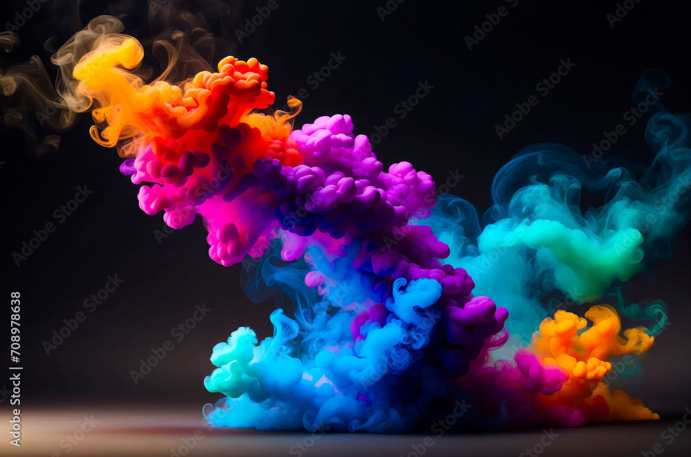 features a dark background with colorful Holi smoke in the foreground. The Holi smoke is a mix of pink, blue, red, purple, orange, and yellow colors. features a dark background with colorful Holi smoke in the foreground. The Holi smoke is a mix of pink, blue, red, purple, orange, and yellow colors.