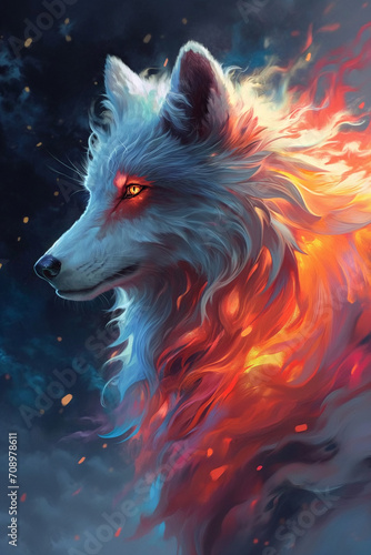 Wolf's Radiant Flame, Eyes Ablaze in Feral Brilliance © artefacti
