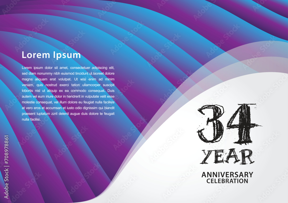 34 year anniversary celebration logotype on purple background for ...