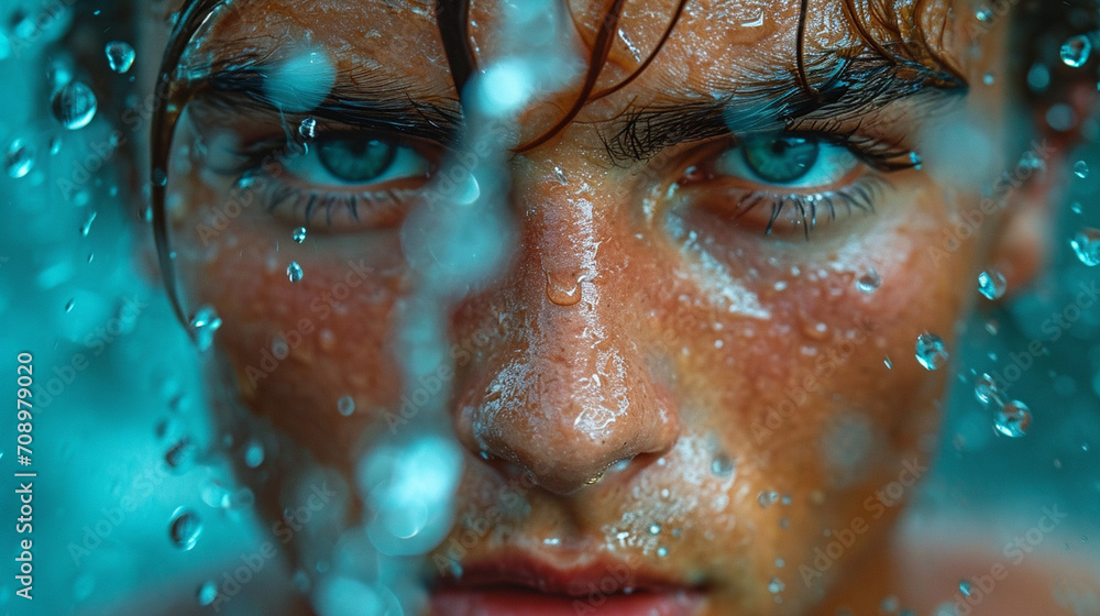 An intense close-up shot of a focused athlete running on a treadmill, beads of sweat glistening on their determined face, encapsulating the raw determination and dedication of a hi An intense close-up shot of a focused athlete running on a treadmill, beads of sweat glistening on their determined face, encapsulating the raw determination and dedication of a hi